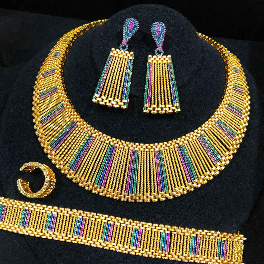 GODKI 4PCS Luxury African Jewelry Set For Women Wedding Bridesmaid Jewelry Sets Necklace Earring Bracelet Ring Party  Sets