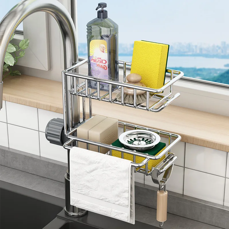 stainless-steel-kitchen-faucet-rack-sponge-brush-cloth-drain-basket-vegetable-washing-sink-holder-multi-purpose-kitchen-storage