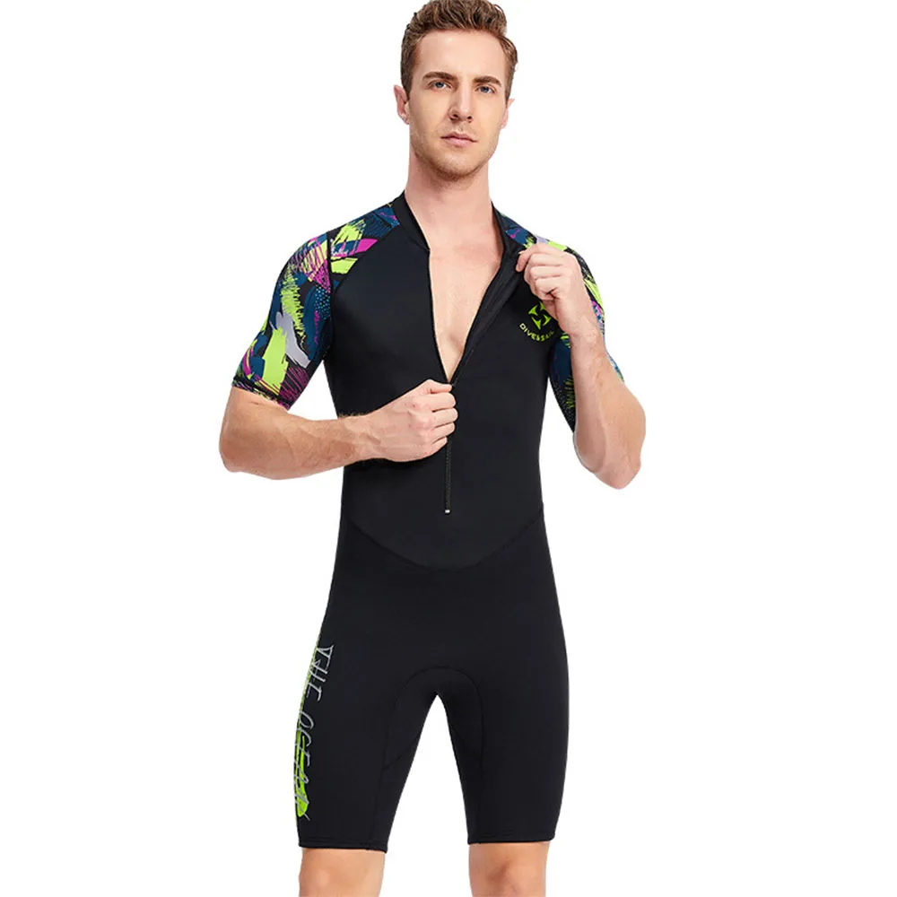 Men's Neoprene Wetsuit 1.5MM Short Sleeve Front Zip Scuba Bathing Suit Lycra Sun Protection Swim Diving Suit Surfing Swimwear