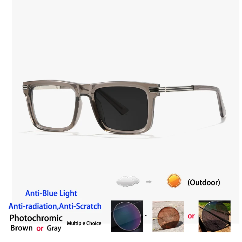نظارات طبية بإطار معدني مربع كبير بتصميم العلامة التجارية للرجال، نظارات قراءة مخصصة فوتوكروميك مضادة لقصر النظر بالضوء الأزرق #3