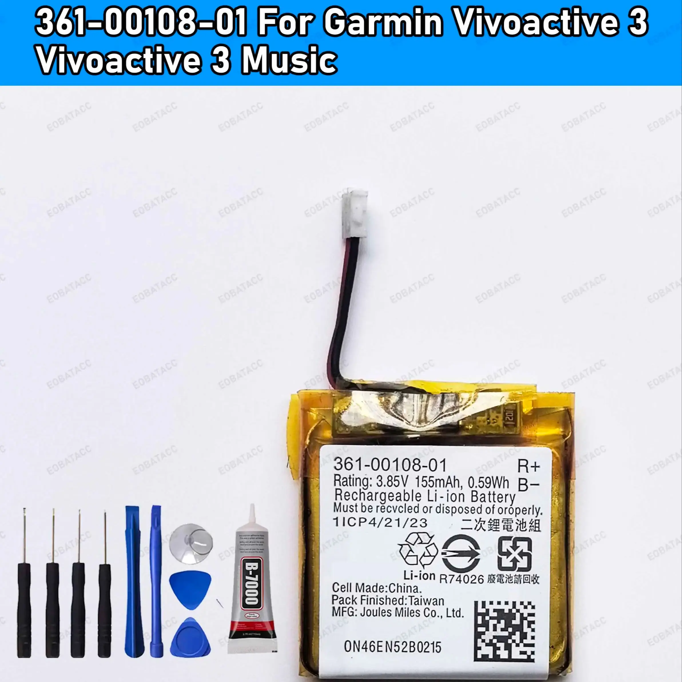 100% Nowa, Wysokiej Jakości Bateria Zamienna 361-00108-00 361-00108-01 Do Smartwatcha GPS Garmin Vivoactive 3, 200mAh — zdjęcie produktu 3