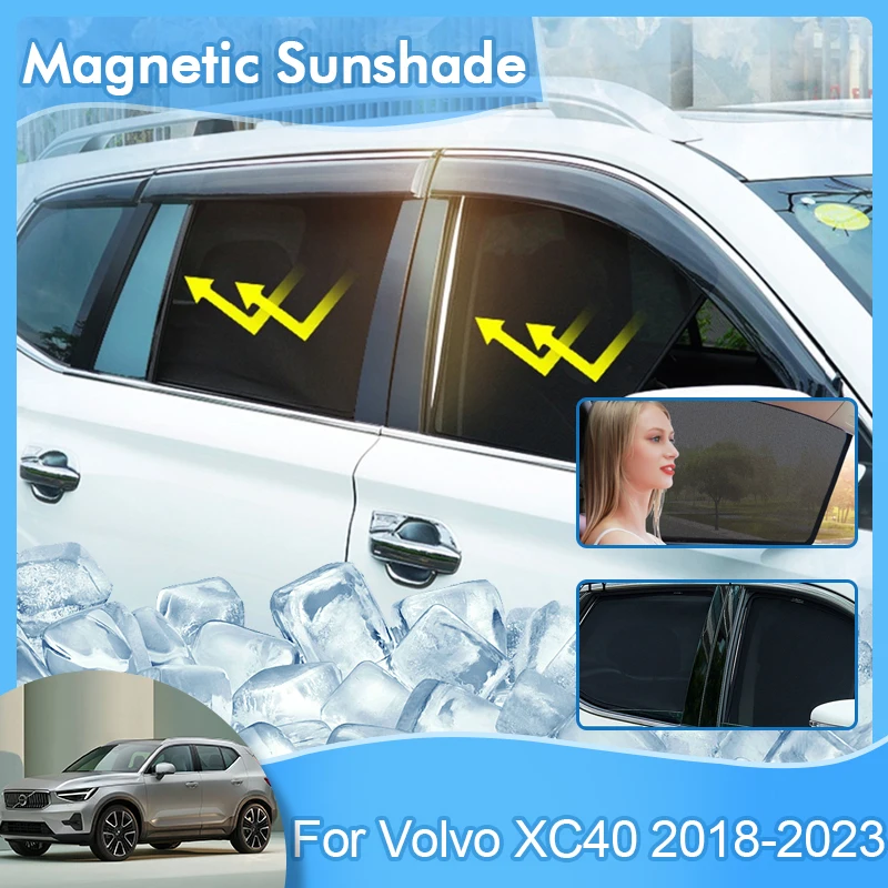 Magnetic Sunshade For Volvo XC40 2018 2019 2020 2021 2022 2023 Sun Shades Front Rear Windshield Window Visor Net Mesh Curtain