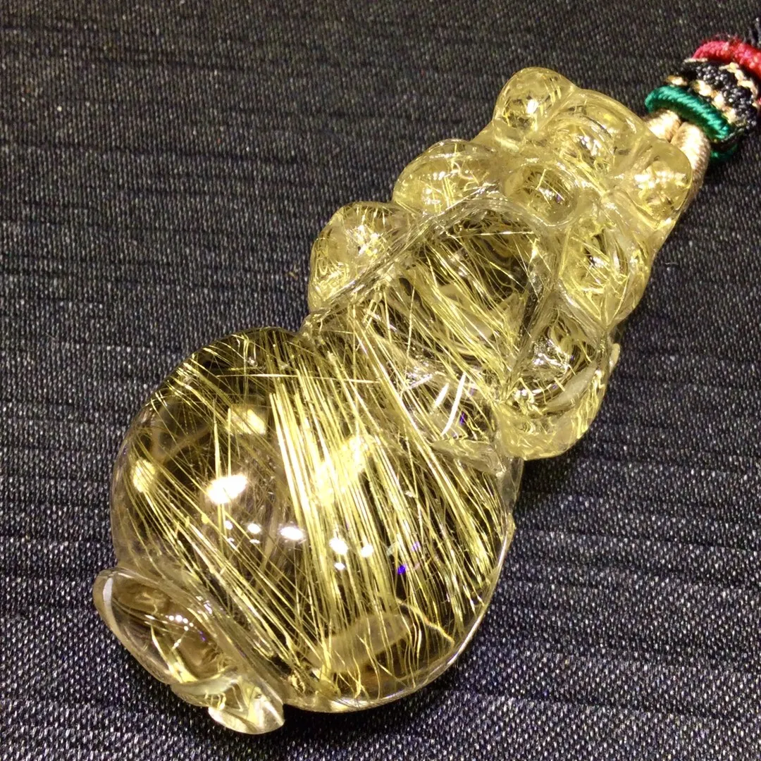 Natural Gold Rutilated Quartz Pendant Rutilated Quartz Pi Xiu 47*25*20mm Men Women Brazil AAAAAAA
