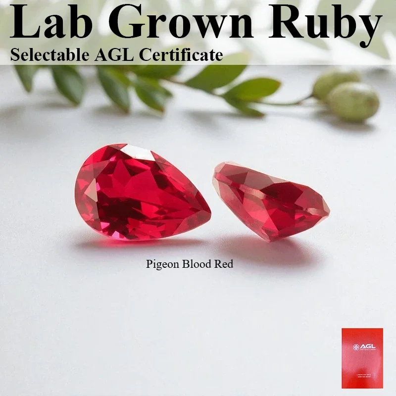 

Top Lab Grown Ruby Pear Cut Pigeon Blood Red VVS1 Gemstone For Charms DIY Jewelry Making Selectable AGL Certificate