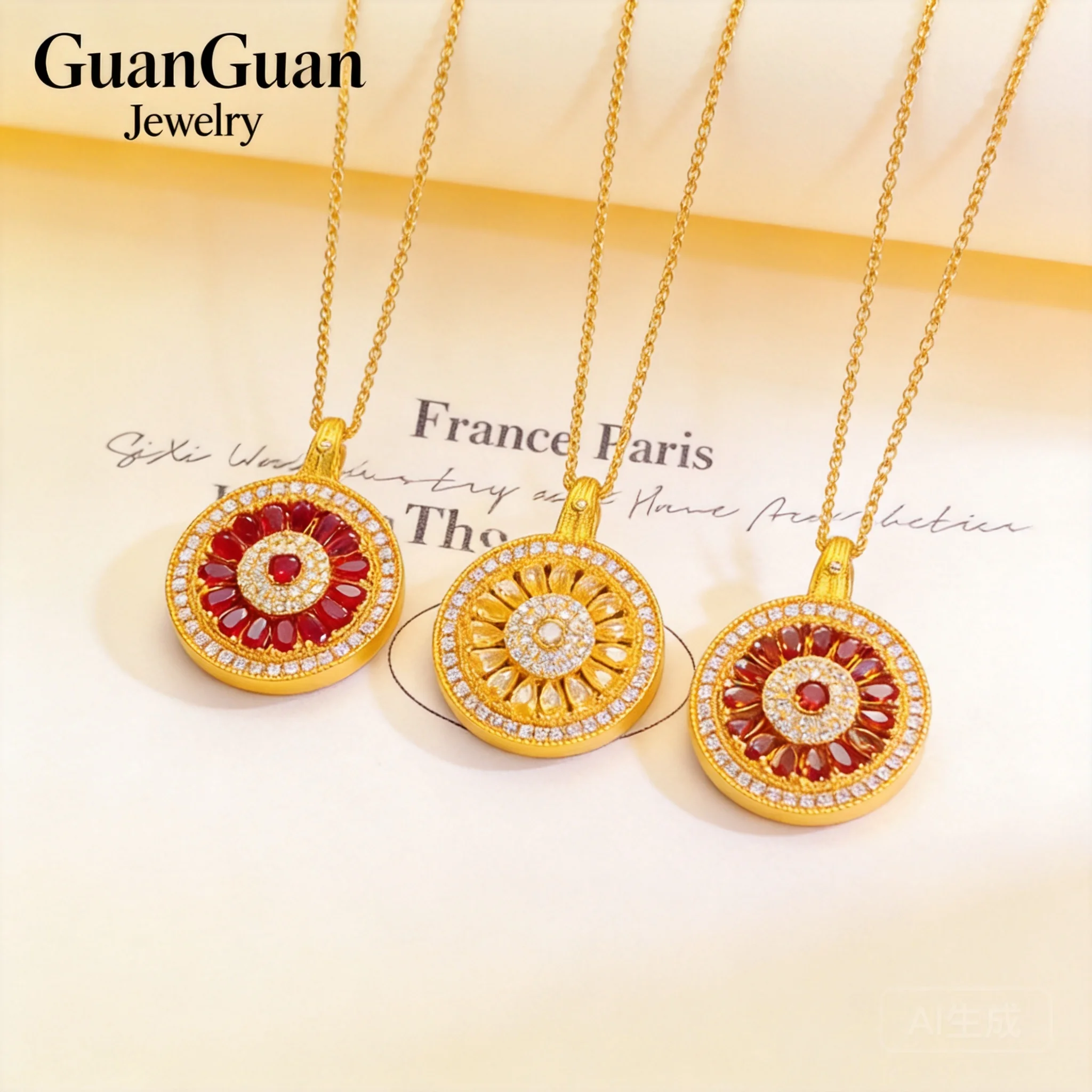 2026 Gold Plated Brass Rotatable Rosette Pendant Necklace For Women Inlaid Zircon Light Luxury Fadeless Eight Treasures Compass