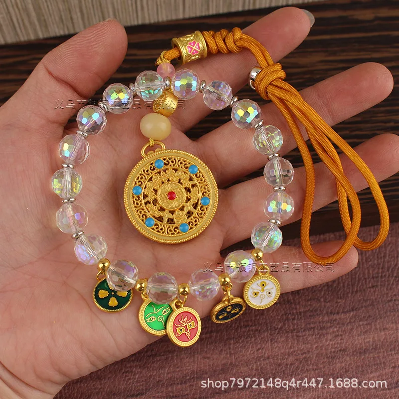 Five Gods Of Wealth Car Crystal Colorful Abacus Lock High-End Rearview Mirror Hangings Safe And Lucky Automobile Hanging