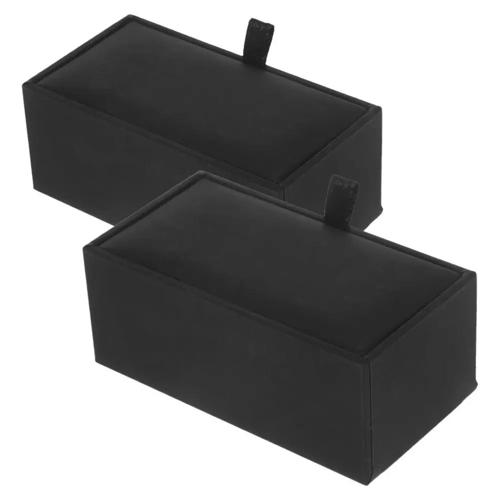 2Pcs Black Cufflink Box High Quality PU Material Ample Capacity Sleeve Button Organizer Display Gift Box for Jewelry