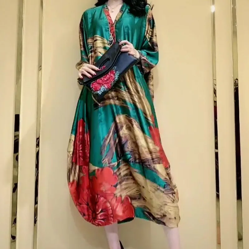 2024 New Fashion Oversized Trend Pullovers Women\'s Clothing Streetwear Half Sleeve Midi Dress Vintage Printing A-line Skirt