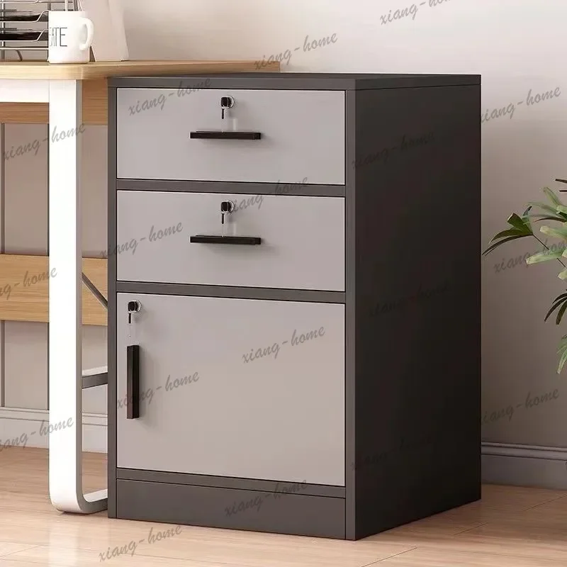 File Cabinet Office Storage 3 Drawer Mobile File Cabinet with Lock Wood Filing Cabinet, Stand with Wheels and Storage Shelf