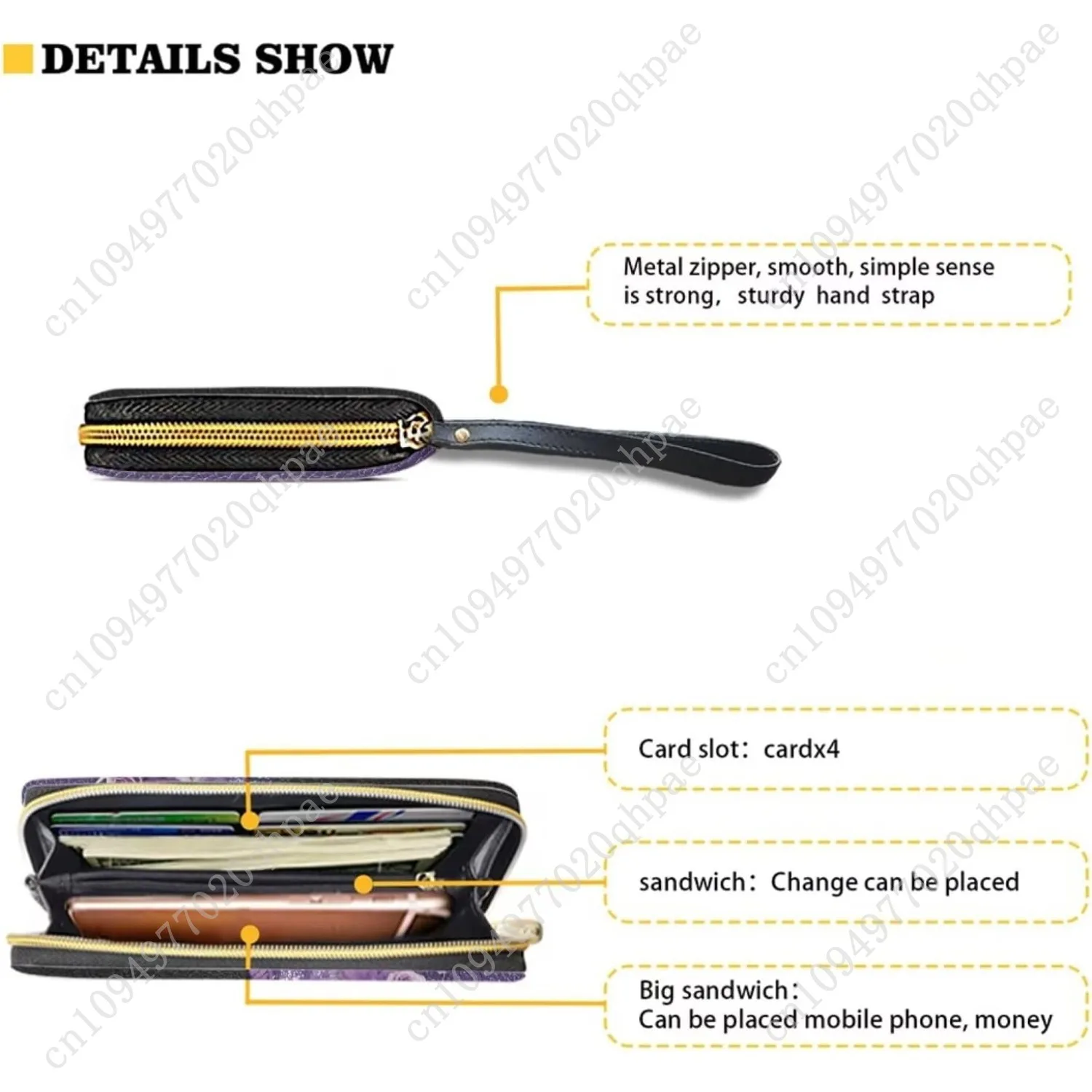 Purple Butterfly Rose Floral Print Long Wallet Ladies Long Wallet PU Leather Card Holder Large Capacity Zip Around Clutch Purse