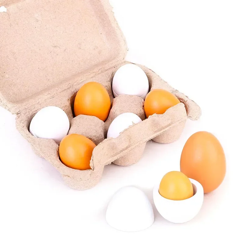 Kids 3/6pcs Wooden Artificial Egg Set Easter DIY Toy Wooden House Game Kitchen Egg Toys Early Education Food Toys for Children