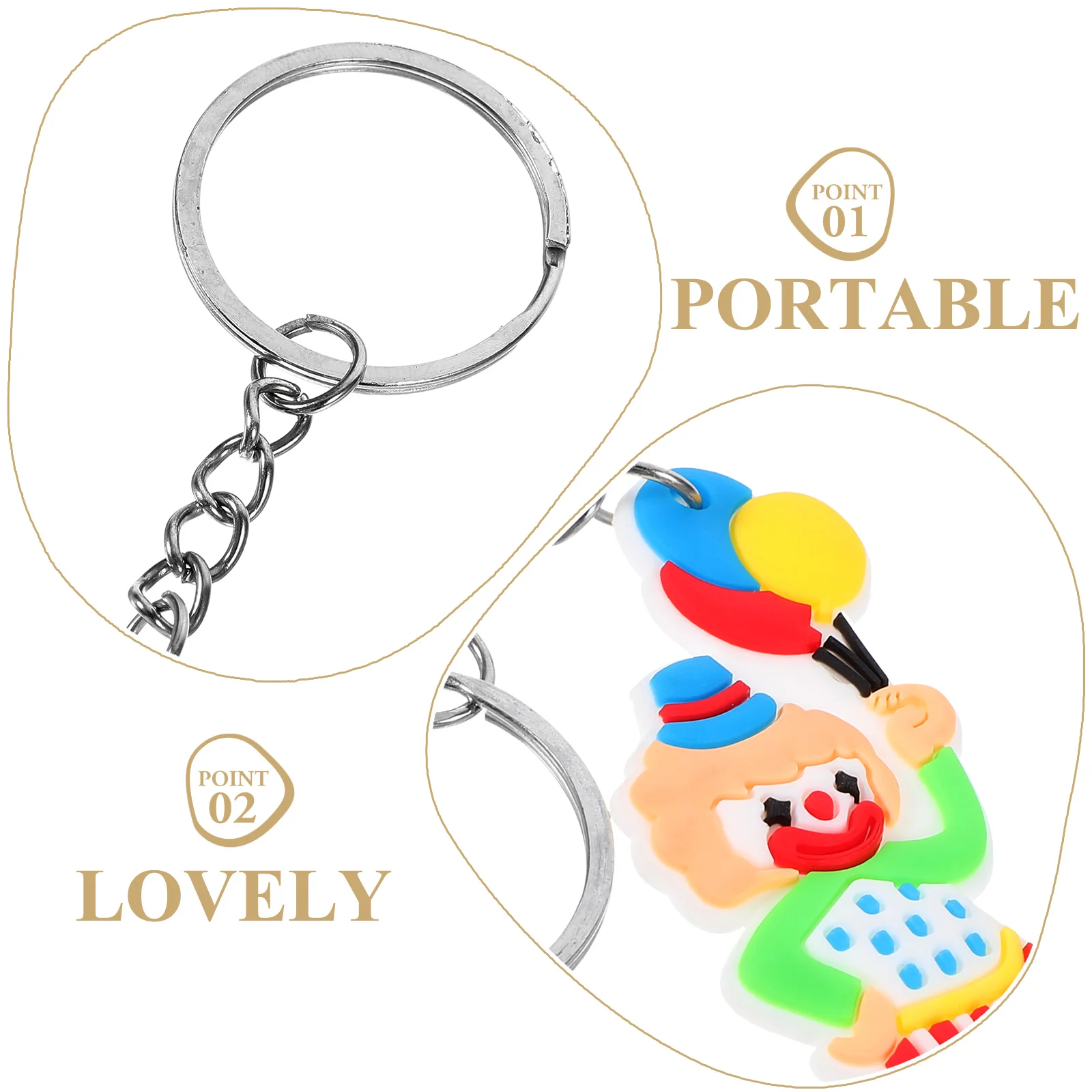 12 Pcs Clown Keychain Backpack Pendant Figure Kawaii Circus Keyring Purse Ornament Bunny Keychains for Women Girl