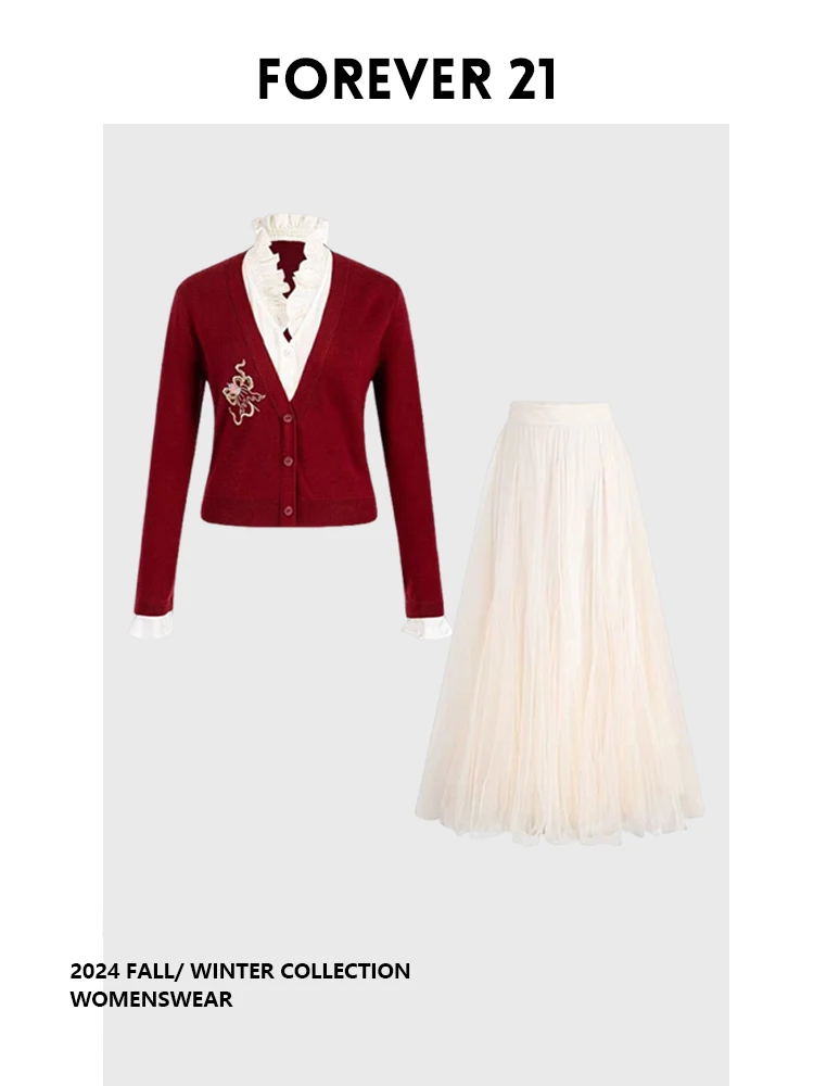 

Red Embroidered Knitted Top with Me Skirt f-length Luxury Sle Forever 2 Spring 2025 plus Size Women's Set