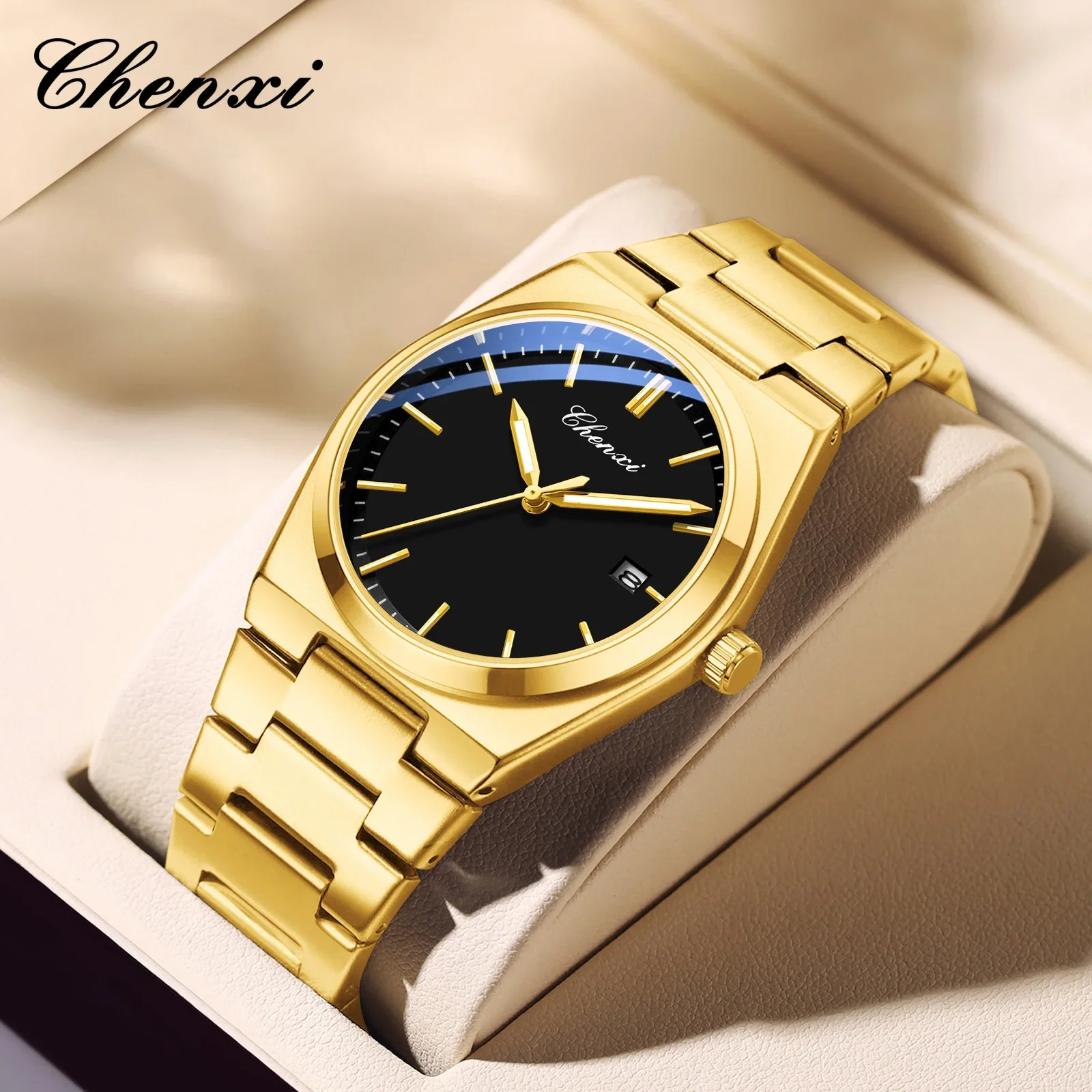 남자를위한 패션 오리지널 시계 CHENXI 럭셔리 브랜드 날짜 방수 빛나는 시계 골드 쿼츠 남자 손목 시계 reloj hombre