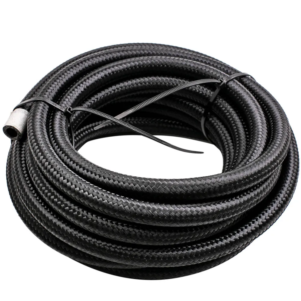 6M Nylon Stainless Steel Braided Oil Fuel Line & Fitting Hose Ends Push Lock AN6