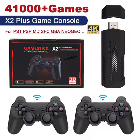 NEW X2 PLUS Video Game Stick 1080P Console 2.4G Double Wireless Controller 41000 Games 128GB Retro Games for PSP PS1 FC Boy Gift