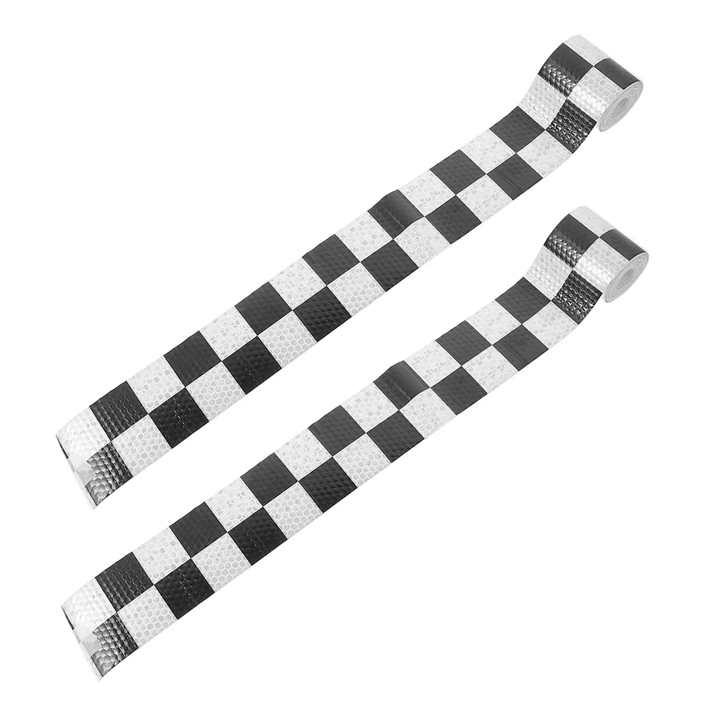 

2pc 2 Rolls Black White Checkered Reflective Tape Waterproof Outdoor Safety Warning Sticker For Car Truck Trailer Motorcycle