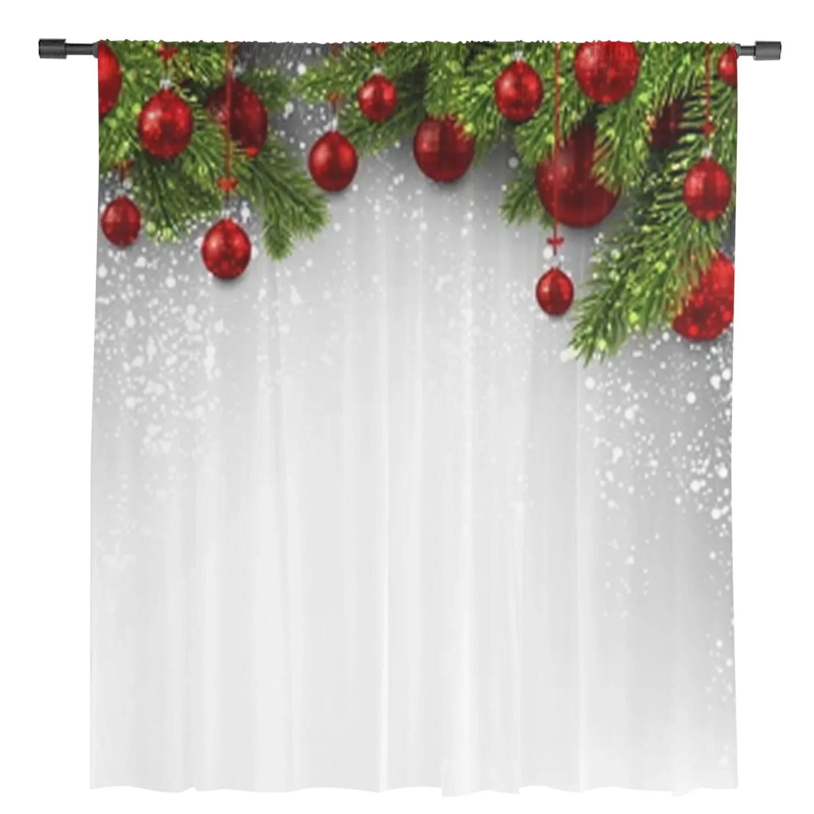 Christmas Balls And Snow Sheer Curtains For Living Room Bedroom Balcony Transparent Window Blinds Kitchen Drapes