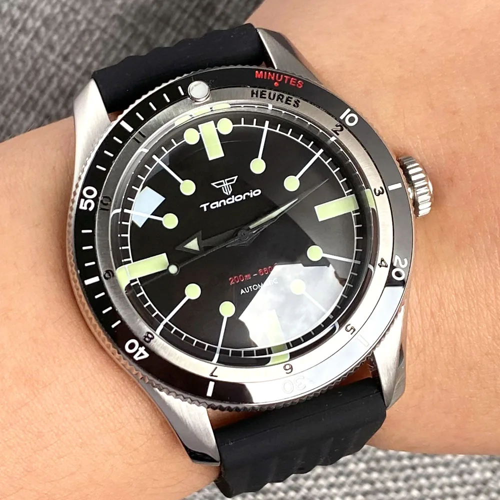 40mm Tandorio Military Diver Watch for Men NH35 PT5000 Movt Dome Sapphire 120clicks Bezel No Date Automatic Clock