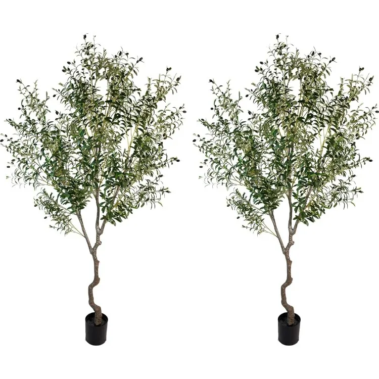 Tree Faux Olive Tree 8ft(92in,3200leaves) Tall Fake Olive Plant in Pot Fake Silk Tree Faux Plants Indoor 2pack