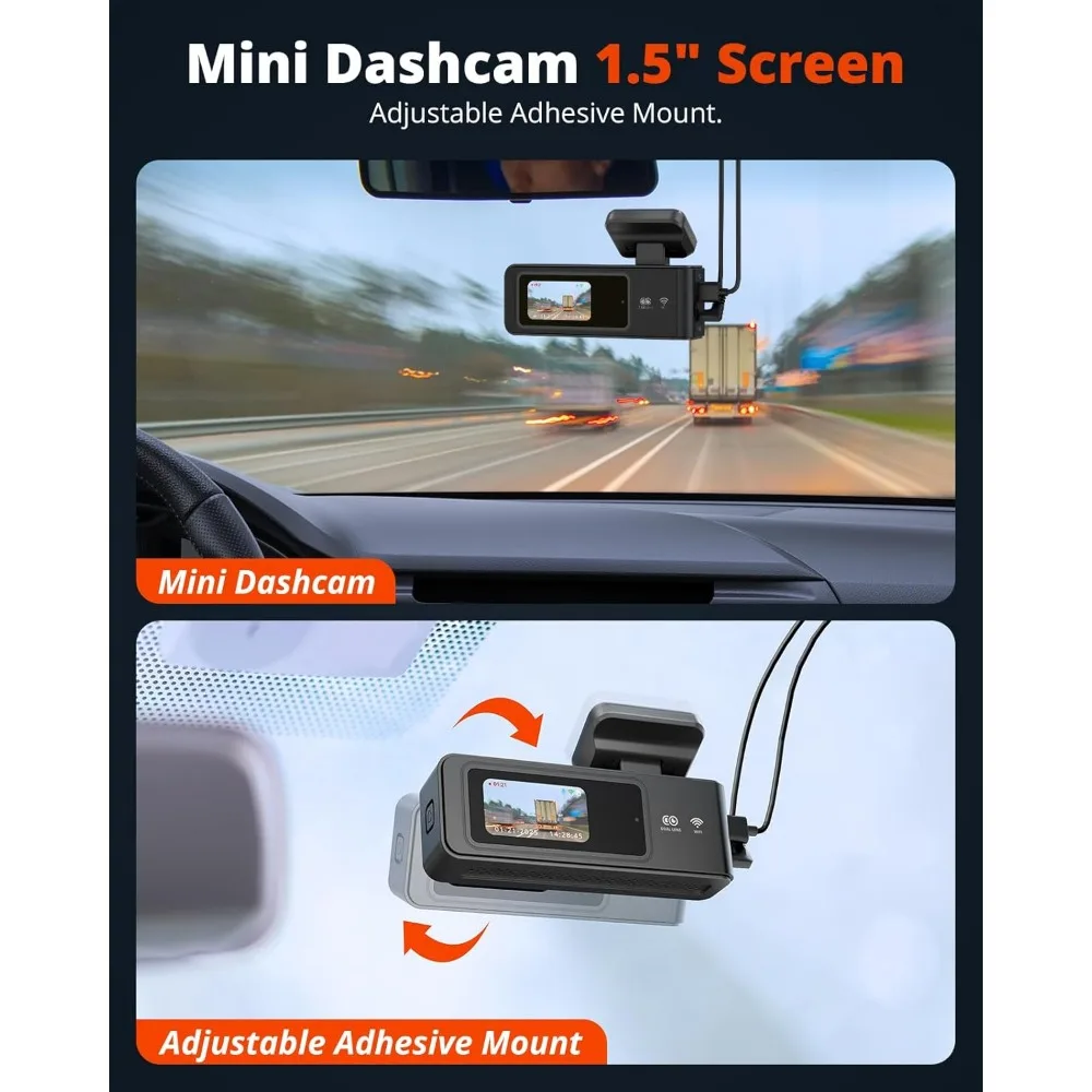 كاميرا داش لاسلكية أمامية وخلفية 2K، كاميرا واي فاي APP للسيارات مع شاشة 1.5 بوصة، كاميرا داش صغيرة أمامية وخلفية تدعم G-Sens #2