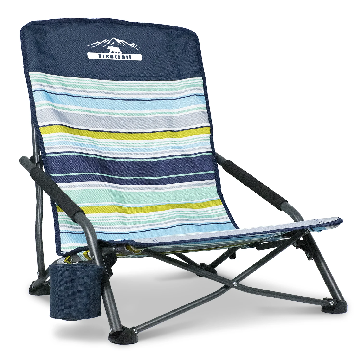 Tisetrail Portable Beach Chair for Adults Low Back Sling Chair with Cup Holder Folding Mesh Sand Chair Navy Strip