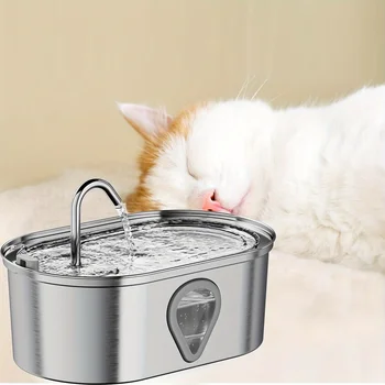 3.5L large capacity pet water dispenser automatic stainless steel cat water fountain with LED Lighting 5