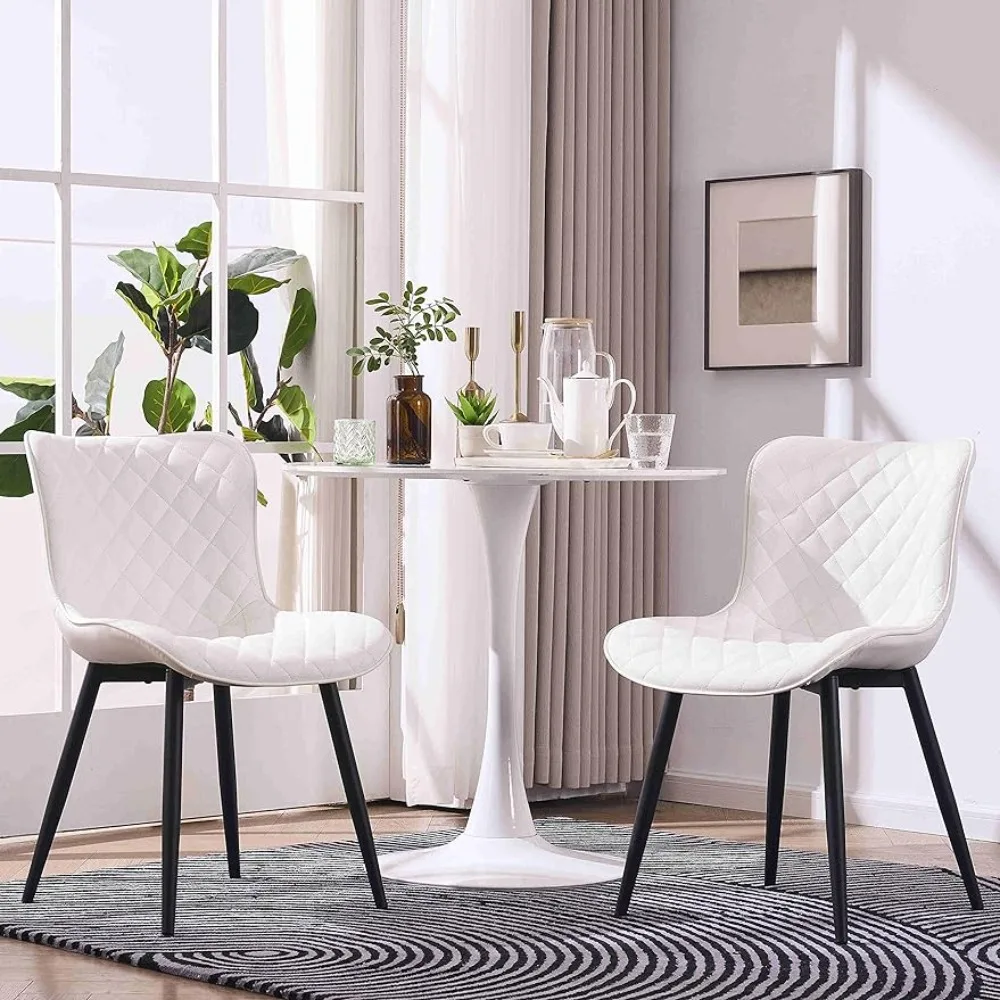 

White Dining Chairs Modern Upholstered Dining Room Chairs Leather Armless Chairs Set of 2 for Living Room Kitchen Bedroom Chair