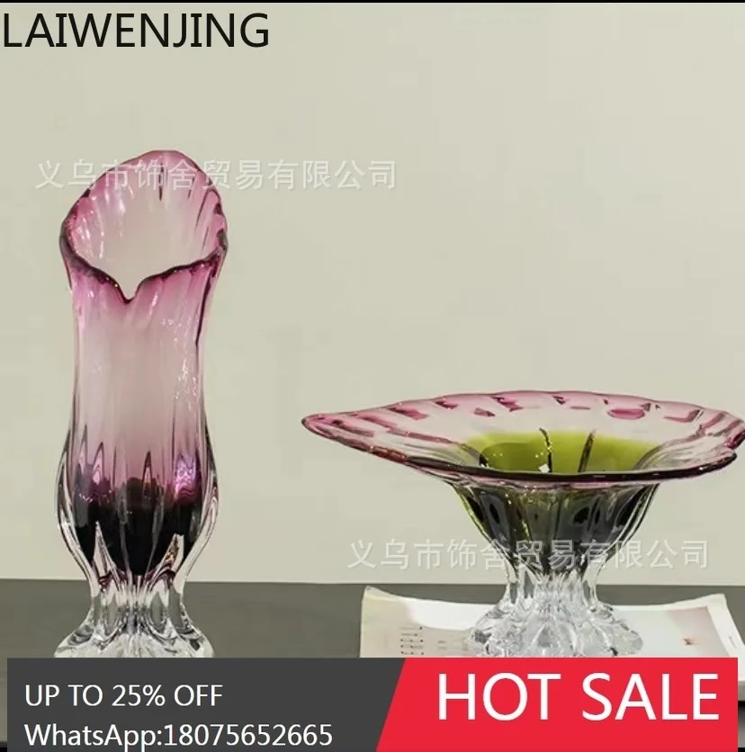 HLZ Light Luxury Glass Vase Fruit Plate Ornament Living Room Flower Arrangement Nordic Style Dining Table Vase