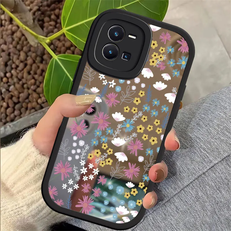 Mirror Case For Vivo Y30 Y36 4G 5G Y51A Y31 Y77E Y85 Y95 Y50 Y51 2020 Y22 Y22S Y35 Y66 Y77 Y53S Soft Silicone Flower Cover