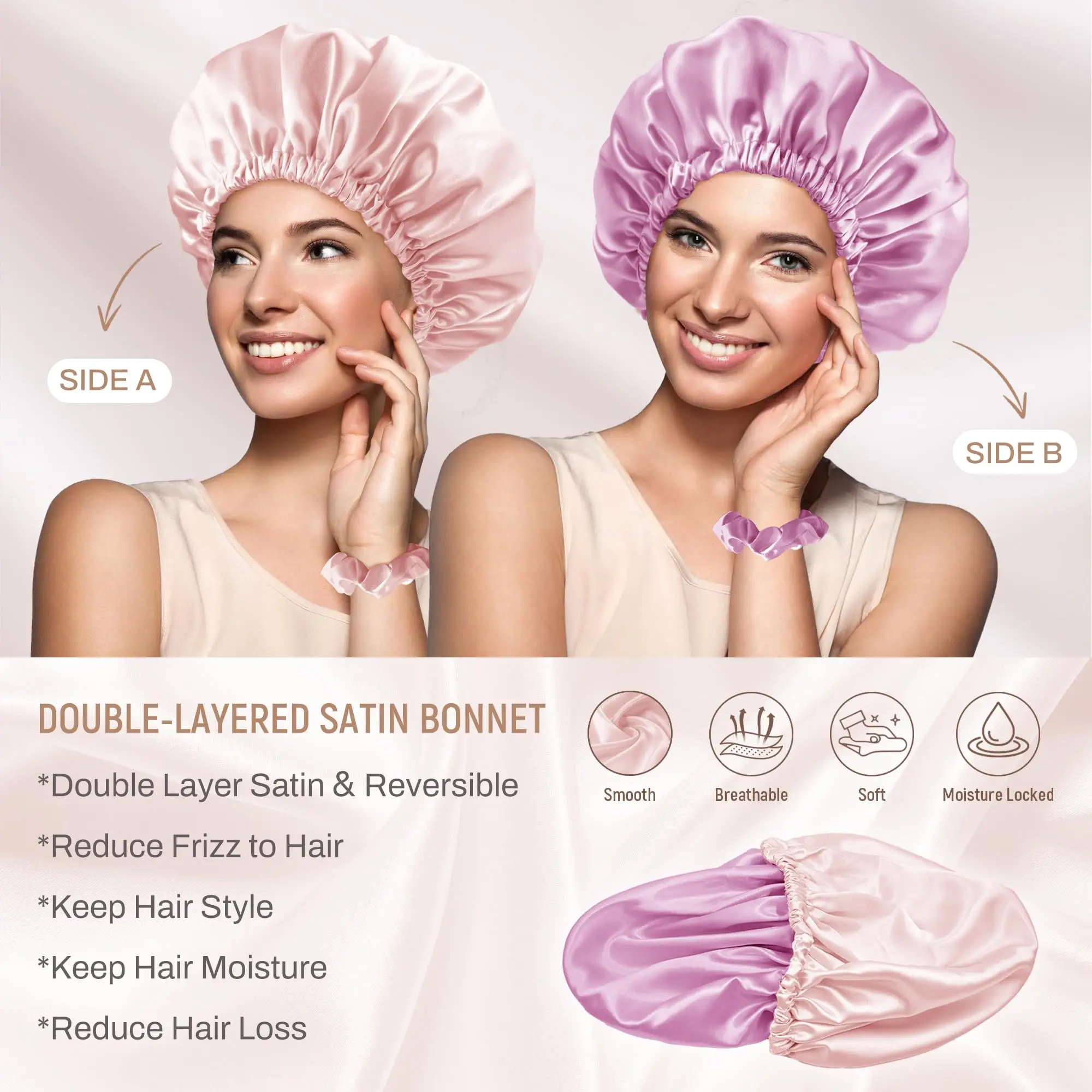 BONNET QUEEN 4 Silk Bonnet for Sleeping Women Satin Double Layer Reversible Hair Curly Night Sleep Cap Items Gift Pack Jade