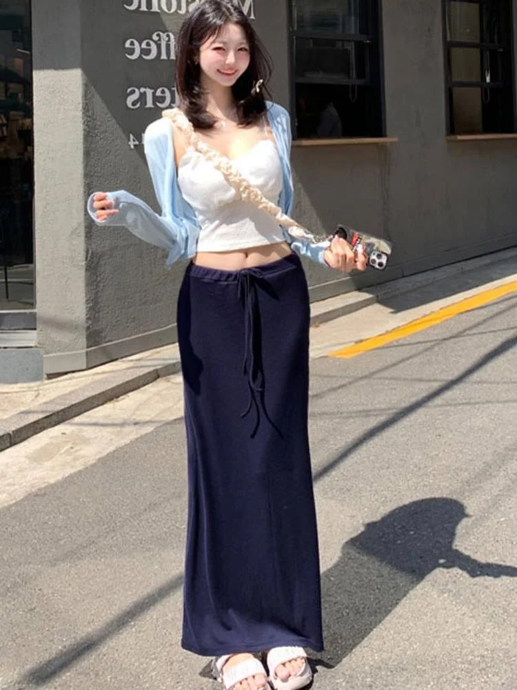 Sexy Pure Desire Blue Bodycon Long Skirt High Waist Versatile Sle 30-34 Years Old Women's Summer Regular Thin