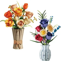 Rose Sunflower Tulip Building Blocks Flower Bouquet Vase Model Bricks Set Home Decoration Kids Educational Toys Holiday Gifts