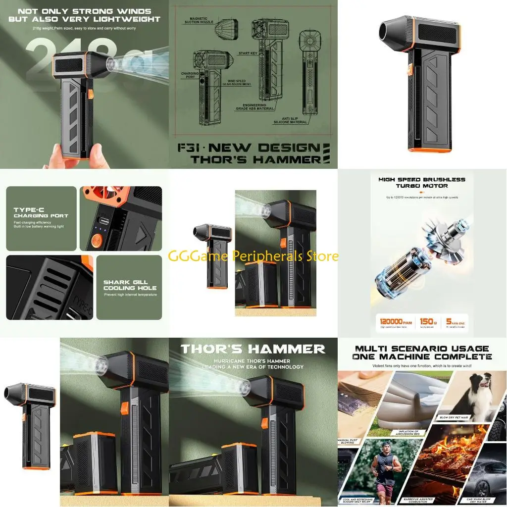 

U55B F31 Small Jet Fan, 120000RPM Fast Speed Motor 2500mAh Battery for Computer