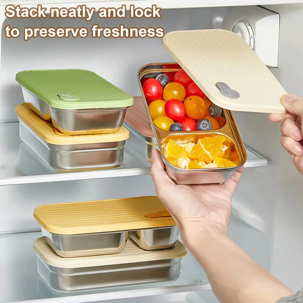 Rust-proof Snack Containers Stainless Steel Snack Containers with Lids 2 Compartment Leak-proof Bento Box Reusable for Travel