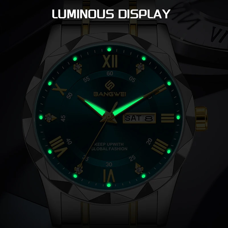 ساعة BANGWEI الأنيقة للسيدات باللون الذهبي المستدير من الفولاذ المقاوم للصدأ مقاومة للماء وساعات مضيئة للنساء ساعة كوارتز إبداعية بسيطة فام #4