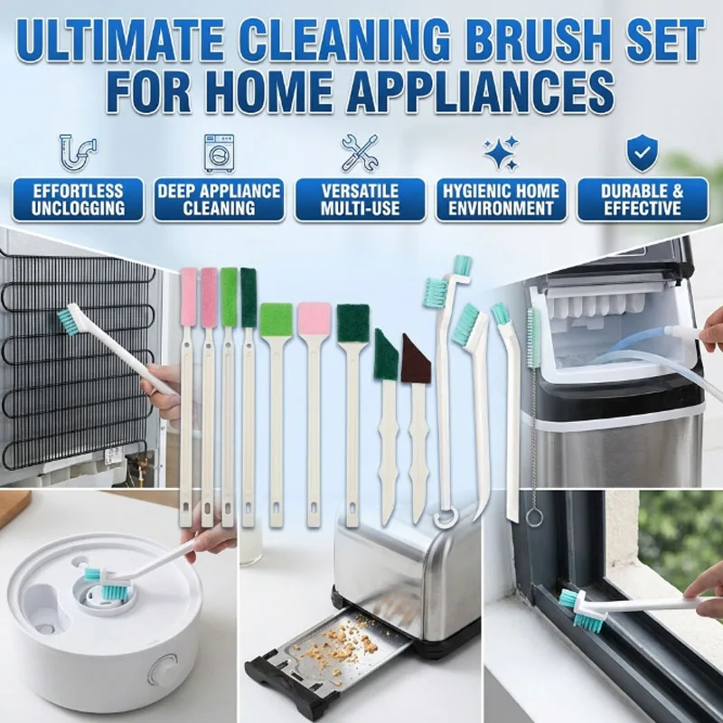 Multi-purpose Ice Maker Cleaning Brush Set, Refrigerator Drain Unclogger, Humidifier & Toaster Cleaner Kit for Kitchen Use.