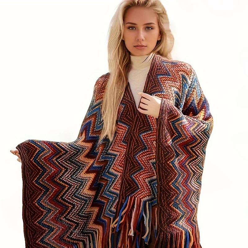 

Cashmere Hooded Poncho Women Jacquard Ethnic Style Scarf Winter Warm Shawl Cape Pashmina Female Warm Shawl Blanket Stole Cloak