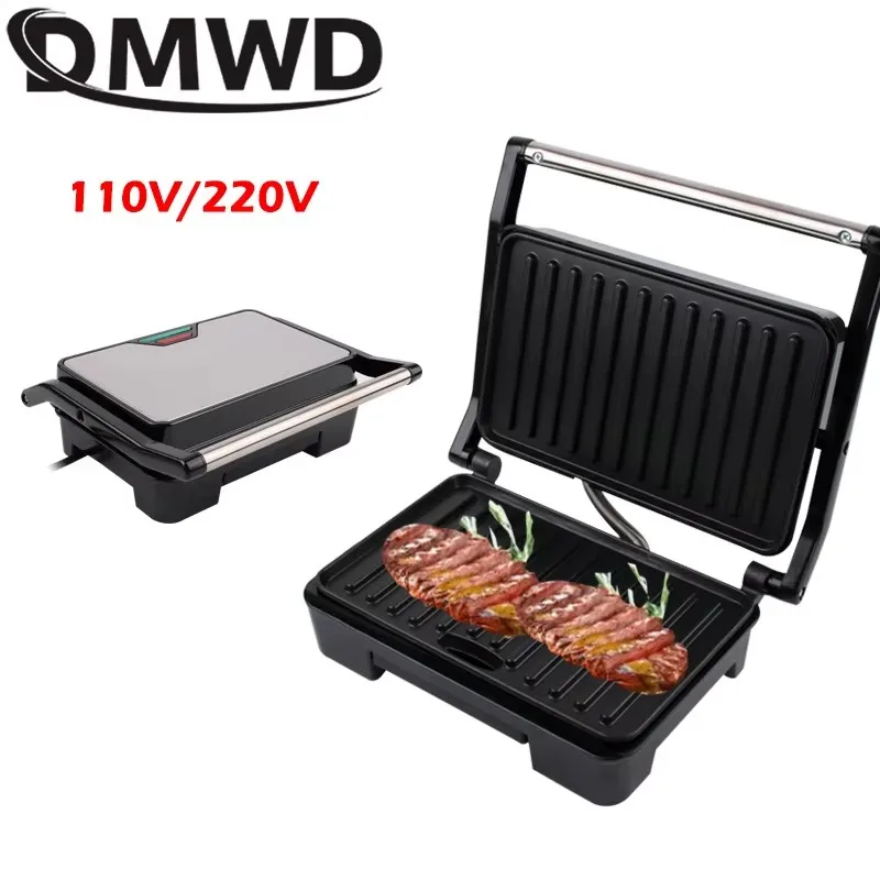 DMWD Parrilla Eléctrica para Barbacoa, Máquina para Asar Carne, Sartén de Doble Cara con Calentamiento, Asador de Carne, Panini, Sandwichera 110V/220V