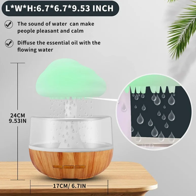 Rozluźniająca chmura deszczowa dyfuzor nawilżacz krople deszczu maszyna do aromaterapii ultradźwiękowy kolorowa lampa nawilżania atomizacji