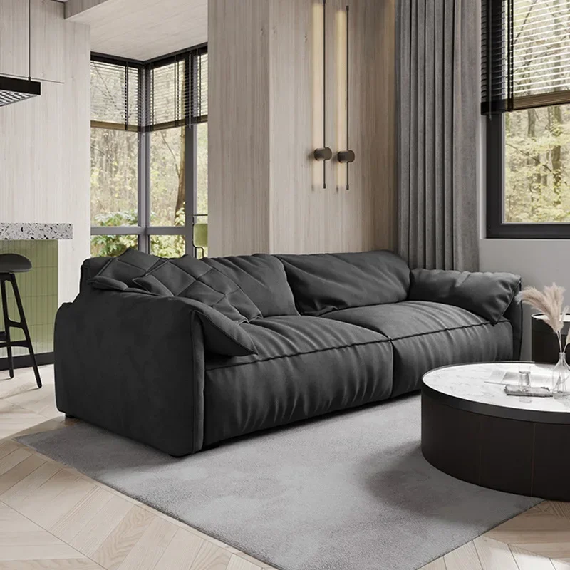 Elephant ear sofa living room small apartment Italian minimalist frosted fabric sofa black inline row for three people