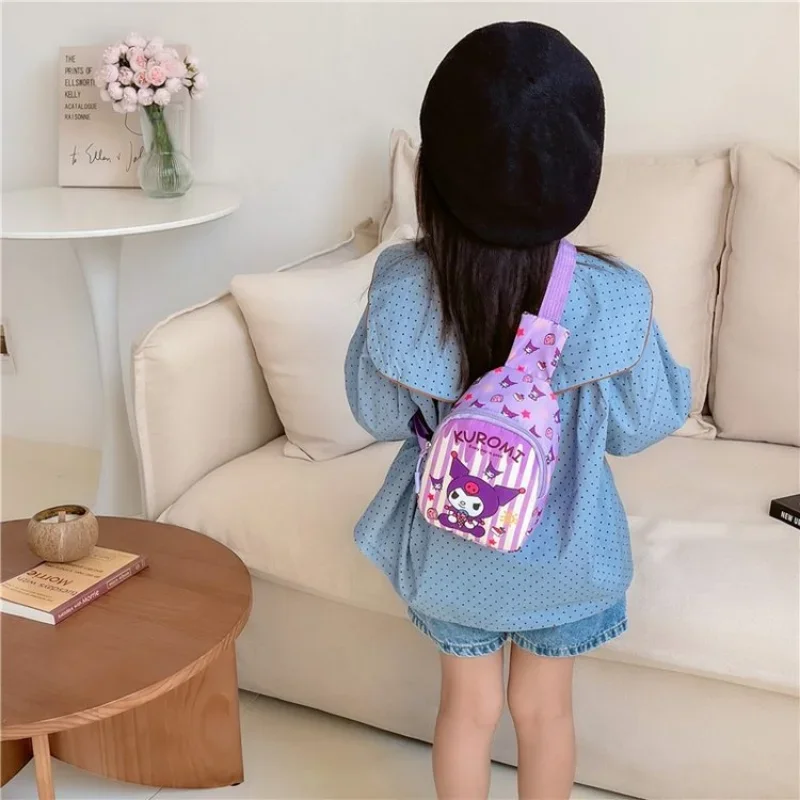 Sanrio Anime Figure Cinnamoroll Kuromi Kids Backpack Hello Kitty Chest Bag Large Capacity Bag Casual Boys Girls Messenger Bag