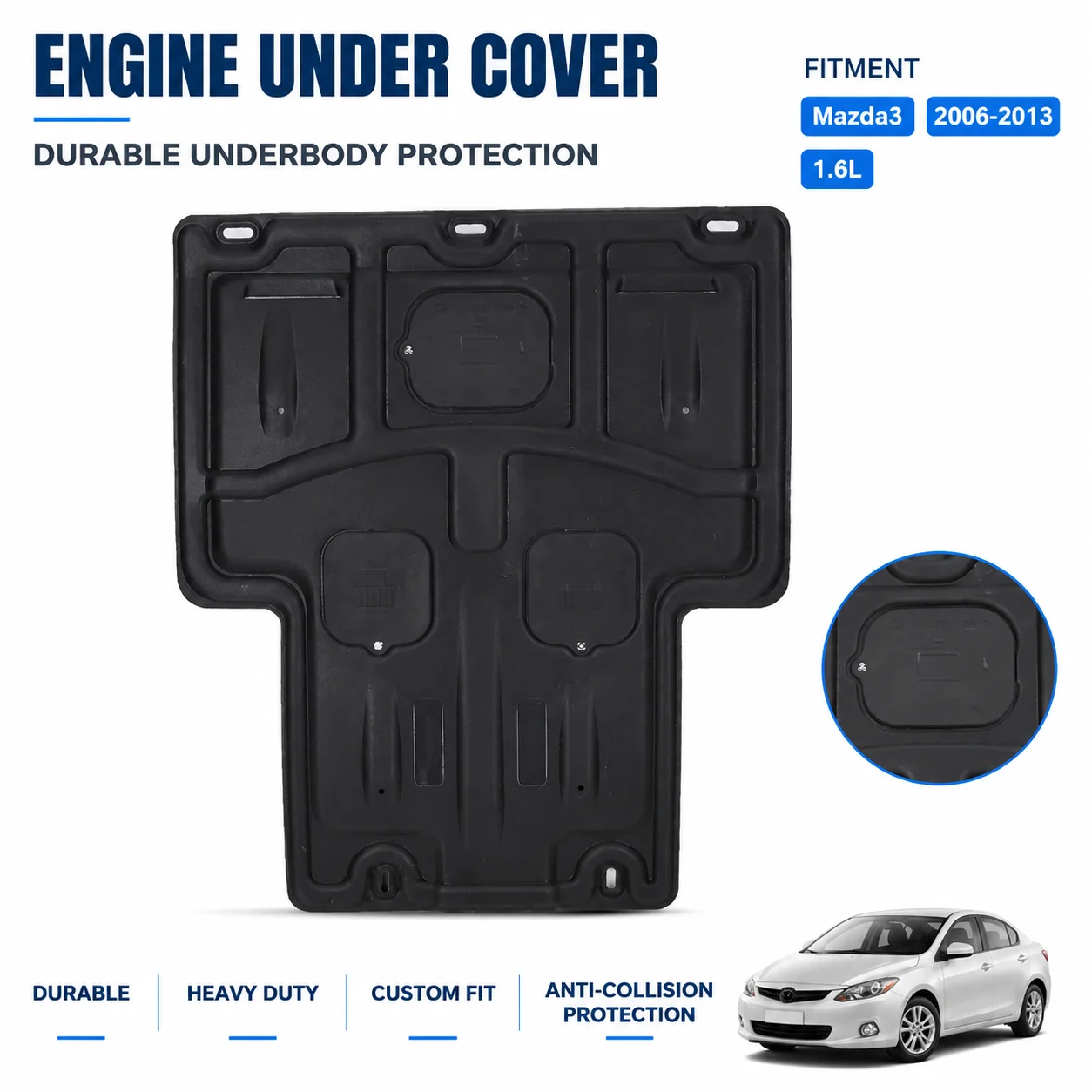 Custom Fit Under Engine Shield For Mazda3 2006-2013 1.6L Heavy Duty Anti Collision Design Road Debris Defense Daily Driving