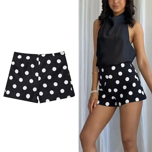 Pantalones cortos con estampado de lunares a la moda para mujer, pantalones cortos holgados informales de cintura alta Vintage, pantalones cortos de vacaciones para mujer 2025