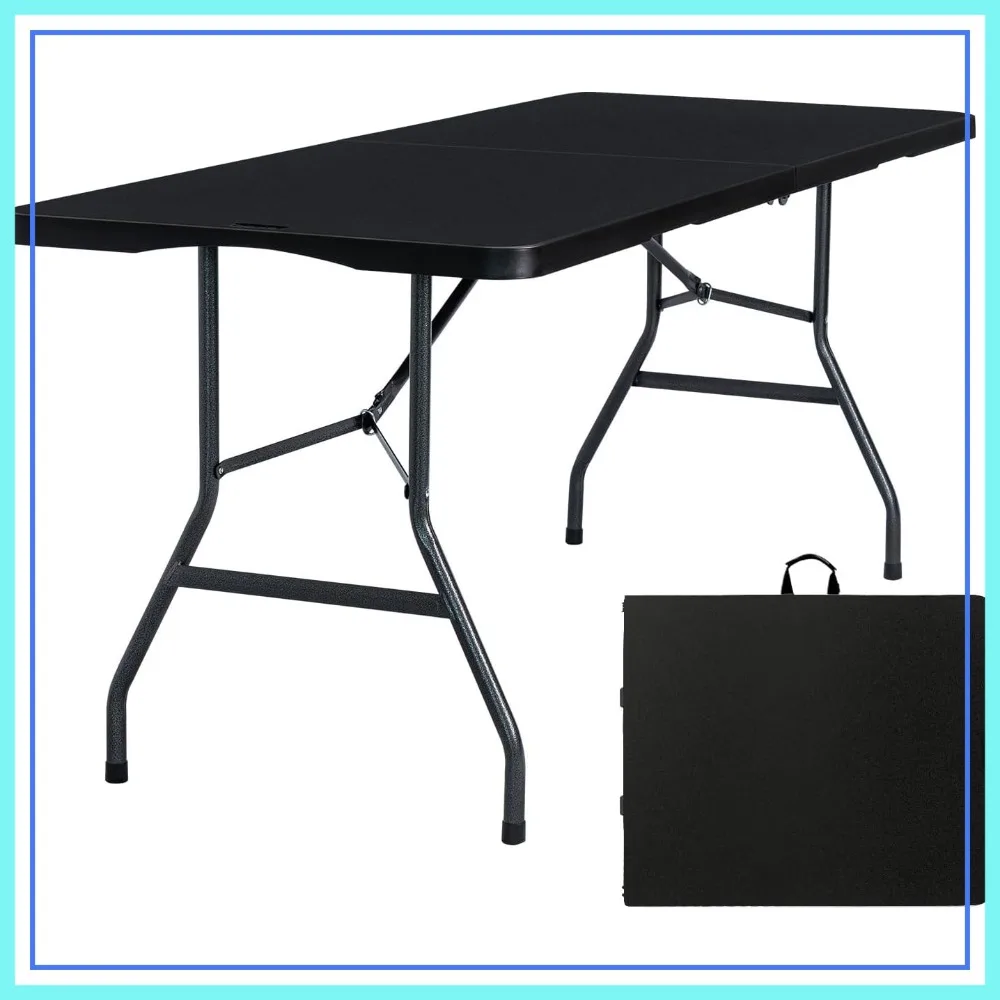 

6ft Folding Table Heavy Duty Portable Plastic Fold in Half with Handle for Camping Picnic Party Indoor Outdoor Black