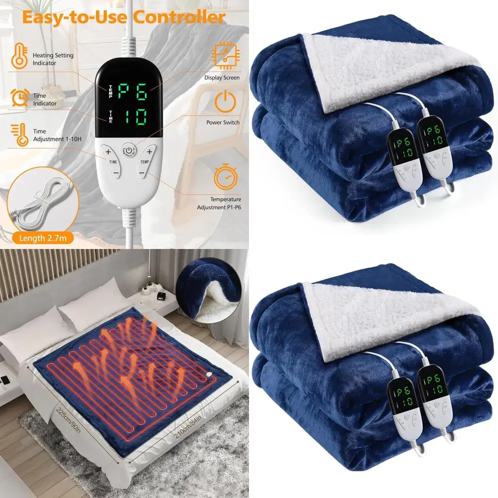 

Queen Size Electric Blanket 84x90, 6 Heat Levels & 1-10H Auto-Off, Washable, Blue
