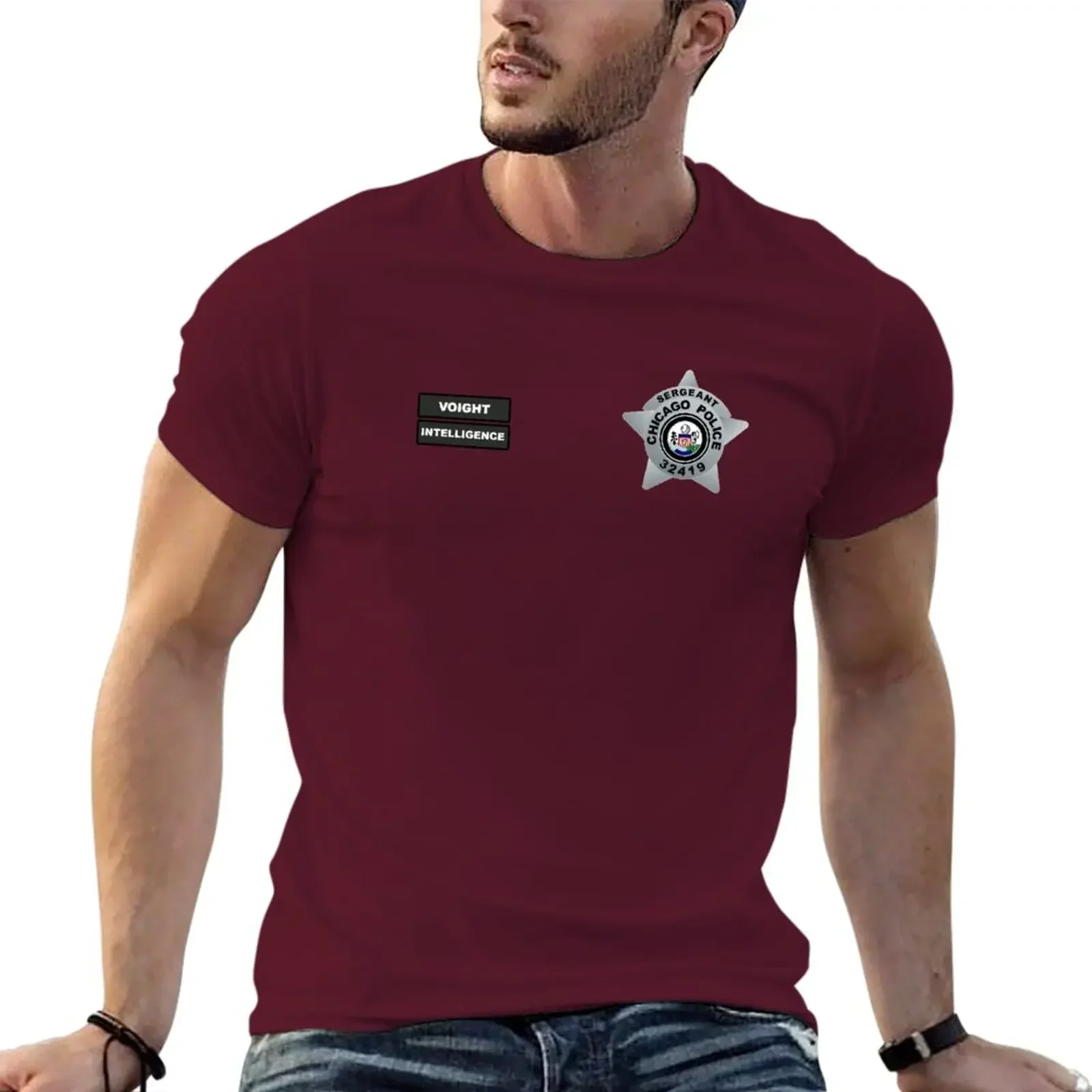 Summer Clothes Customizeds Mens White T Shirts Chicago P.d Sergeant Hank Voight Intelligence Badge TShirt Harajuku Clothing tops