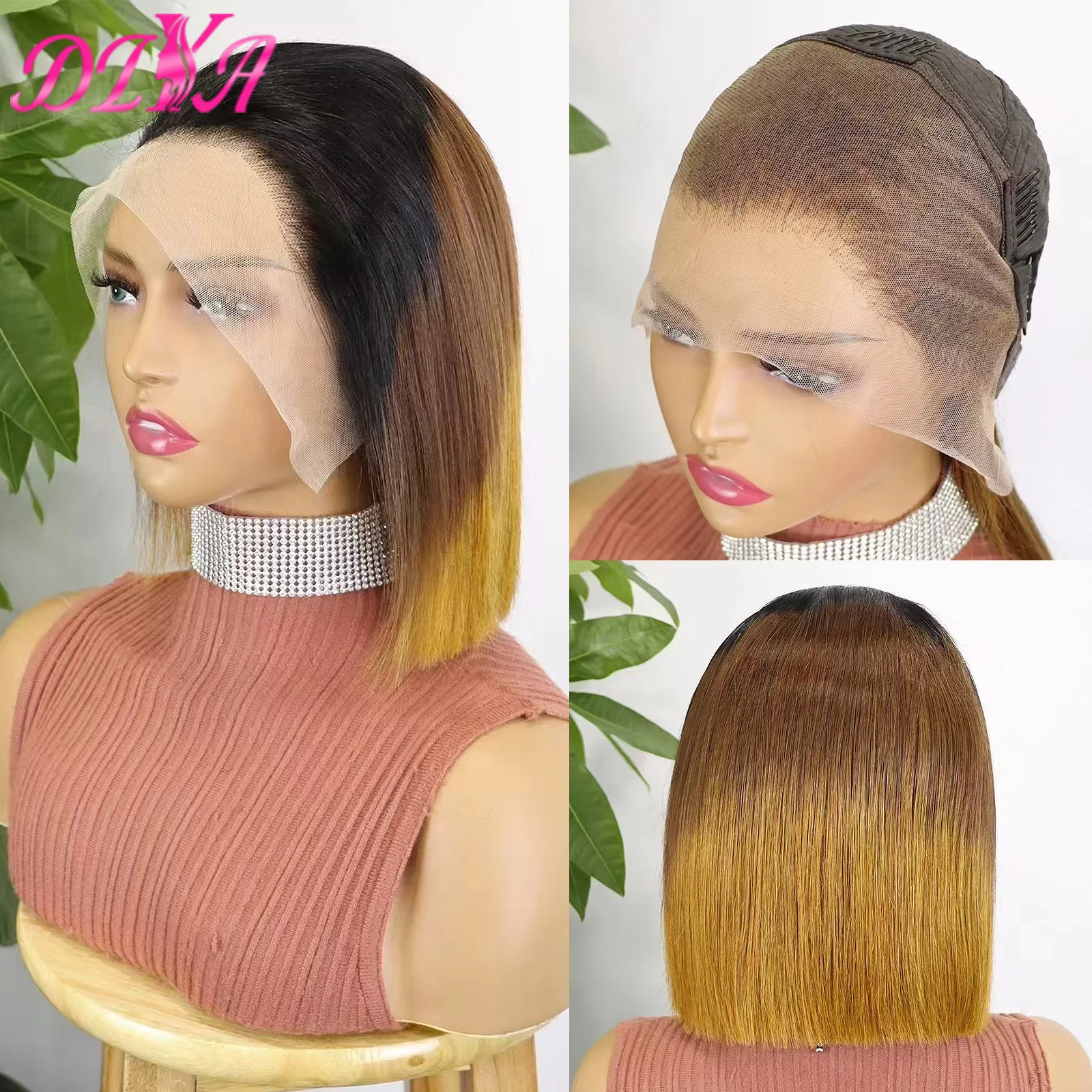 Perruque Bob Lace Wig Remy naturelle lisse-Sophia, 13x4, 10 pouces, densité 300%, perruque Lace Frmeds transparente, pour femmes