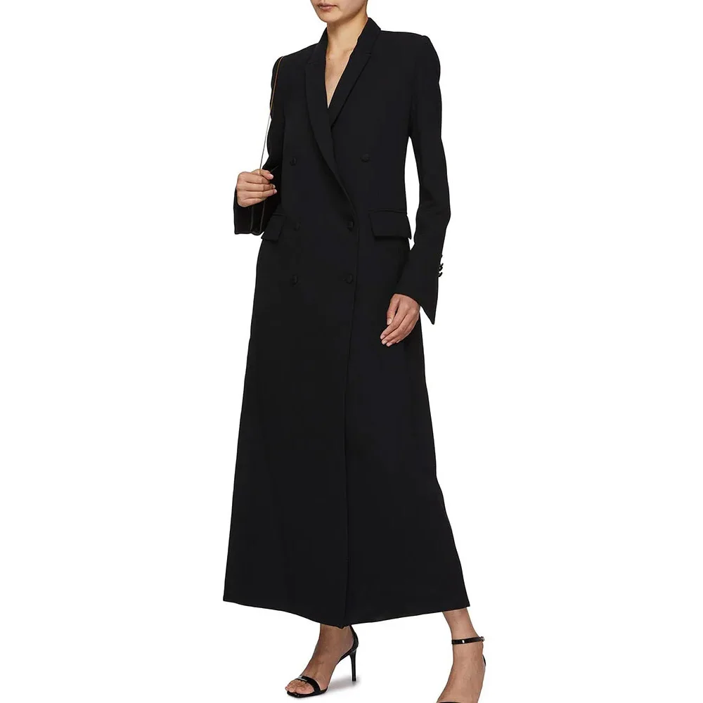 Double Breasted Elegant Women Suits Black Notch Lapel Long Blazer Custom High Quality Business Outfits 1 Piece Female Clothing