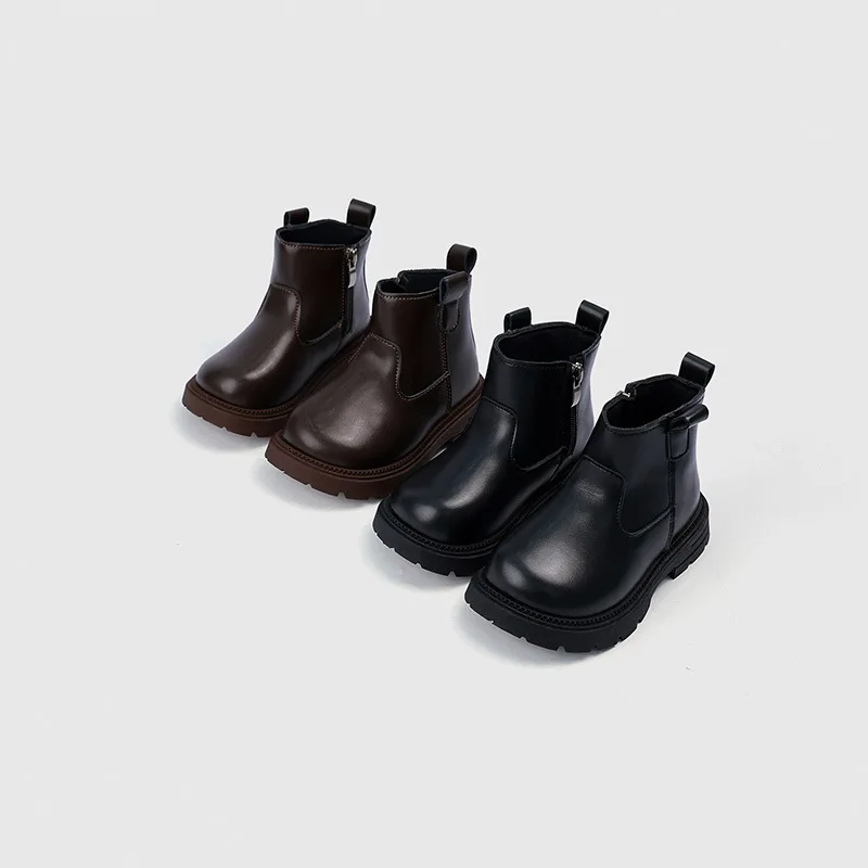 Mumoresip Spring Autumn Children Retro Boots Simple Boys Girls Ankle Boots Solid Color Breathable Kids Platform Leather Boots